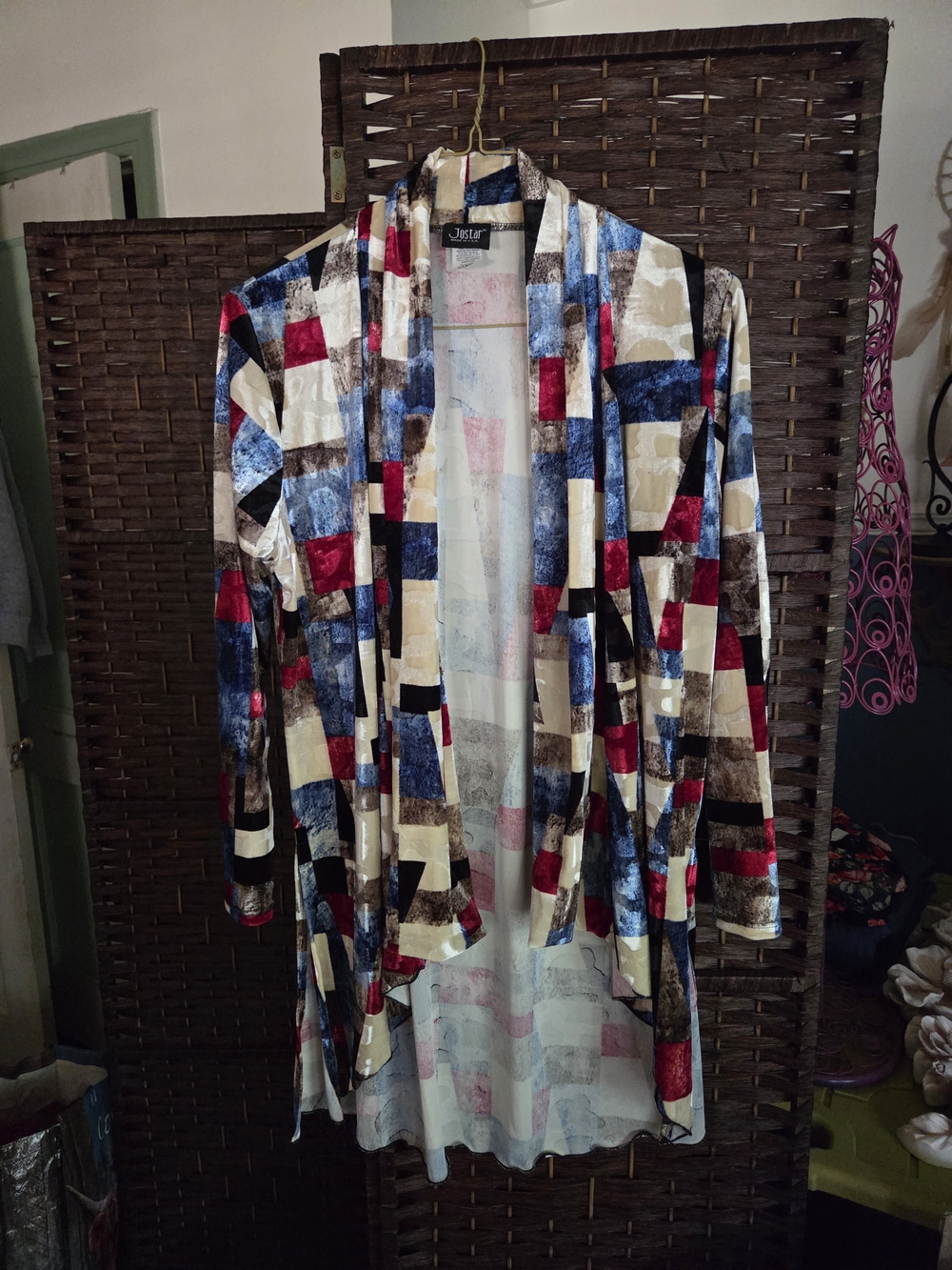 Open-Front Multi-Color Geometric Print Blazer Jacket